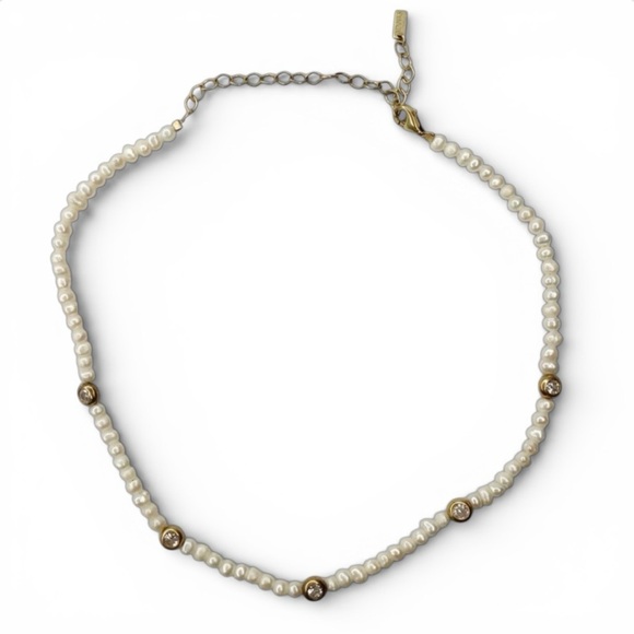 ADINA EDEN 14K Gold Plated Sterling Silver Freshwater Pearl & CZ Choker Necklace - Picture 3 of 14
